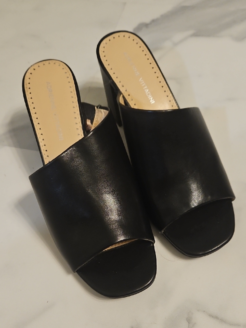 Adrienne Vittadini Black Open-Toe Slide Mules